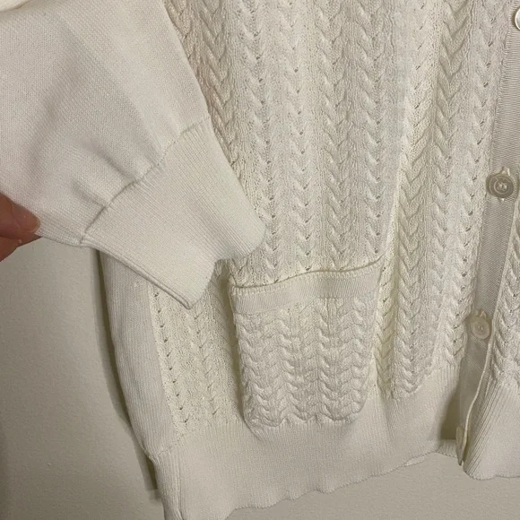 Salvatore Ferragamo White Cardigan Cable Knit VNeck Button Down Sweater XL - Picture 6 of 10